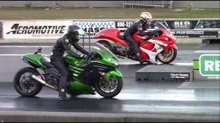 Kawasaki Ninja ZX14R vs Suzuki Hayabusas  14 Mile Drag Races [upl. by Oflodor]