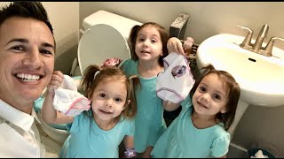 DADDY POTTY TRAINING TRIPLETS DAY 1 [upl. by Herries]