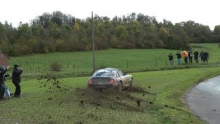 Condroz Rally 2012  Kenis overtakes Cherain and goes off [upl. by Kilar137]