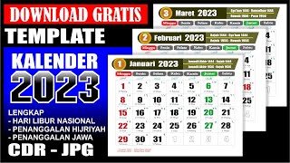 Kalender 2023 Lengkap dengan tanggal merah Masehi Hijriyah Jawa  Download format CDR  Template [upl. by Aerdnad913]