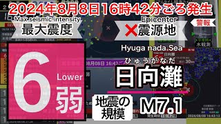 【緊急地震速報警報】2024年8月8日16時42分ごろ発生 日向灘 最大震度6弱 [upl. by Farant]