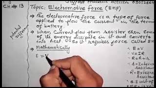 Define Electromotive force Physics chapter 13 class 12 [upl. by Ludwigg]