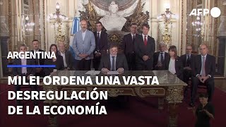 Milei ordena una vasta desregulación de la economía en Argentina  AFP [upl. by Ellenehc781]