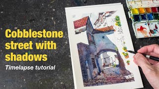 Cobblestone street with shadows timelapse sketch tutorial [upl. by Yesac]