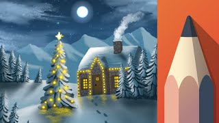 Christmas Painting Tutorial  Autodesk Sketchbook Mobile [upl. by Assi96]