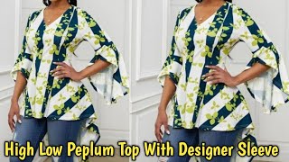 DIY high low peplum top with designer sleeve cutting and stitching very easy step by step [upl. by Eahsel]