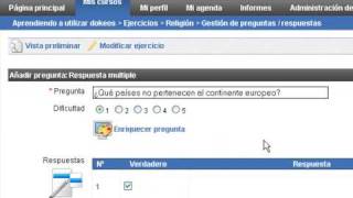 Video tutorial Dokeos  Ejercicios herramienta respuesta multiple [upl. by Litta]