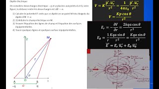 dipôle électrique potentiel électrique et champ électrique lignes champ surfaces équipotentielles [upl. by Gonta521]