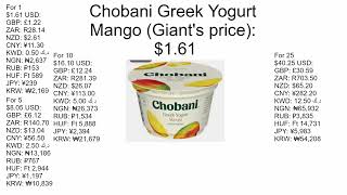 Chobani Greek yogurt mango in 11 currencies Giants price 1614025 [upl. by Midge222]