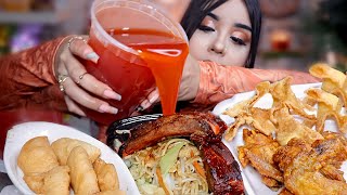 eating chinese food ASMR honey garlic wings bbq ribs lo mein large sweet and sour sauce mukbang [upl. by Quenna]