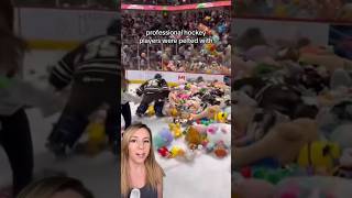 Hockey players pelted with stuffed animals in the middle of a game 🧸 shorts hockey cute [upl. by Oludoet]