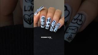 patchwork tattoo nails🔒⛓⭐️ nailart nailarttutorial handpaintednailart buildergel biab nails [upl. by Laiceps]