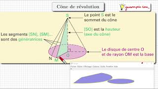 Cours ♦ Cône de révolution • Base disque hauteur génératrice • Patron ♦ Quatrième [upl. by Lawrenson]