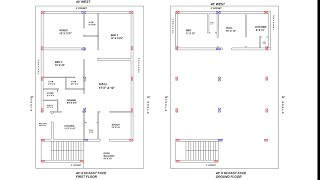 40 x 60 east face house plan map naksha design with column size and position [upl. by Maleeny]