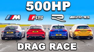 BMW M240i v AMG A45 v RS3 v Golf R TUNED DRAG RACE [upl. by Imat880]