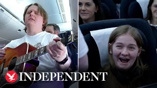 Lewis Capaldi performs and serves drinks to surprised British Airways flyers [upl. by Buskus392]