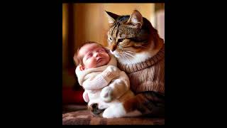 Cat holding baby baby catlover cutebabyboy cutecat [upl. by Hedelman609]