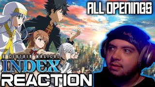 IT JUST GETS WEIRDER FIRST TIME Reacting to all TOARU series Openings Magical Index Scientific Rai [upl. by Akzseinga]