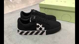 OFFWHITE LOW VULCANIZED CANVAS SNEAKERS BLACK WHITE Review [upl. by Ahscrop580]