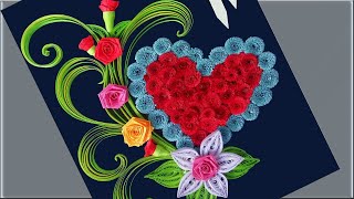 Beautiful Quilling Heart Design with Colorful Flowers PaperQuillingArt [upl. by Norab]