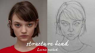 How to draw a portrait using Loomis method frontal view seen from an upward angle [upl. by Hajile676]