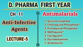 AntimalarialsAntiInfective AgentsCH11L5Pharmaceutical ChemistryDPharmFirst year [upl. by Lauretta]