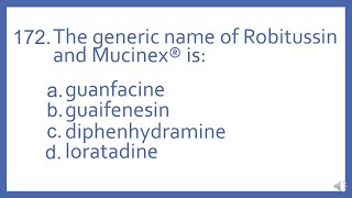 Top 200 Drugs Practice Test Question  The generic name of Robitussin and Mucinex is PTCB Prep [upl. by Corydon]