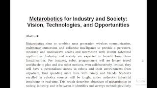 Metarobotics for Industry and Society Vision Technologies and Opportunities [upl. by Aiek903]