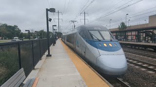 Amtrak Acela train 2205 arriving and departing from Metropark 912024 [upl. by Nale]