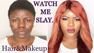 WATCH ME SLAY HAIR AND MAKEUP TRANSFORMATION FROM START TO FINISH [upl. by Gwenore911]