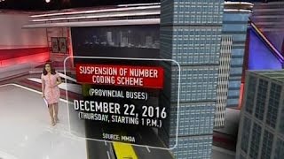 Number coding scheme para sa provincial buses sa Metro Manila suspendido sa Dec 22 [upl. by Gnav]