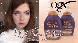 OGX BIOTIN AND COLLAGEN SHAMPOO AND CONDITIONER REVIEW [upl. by Er443]