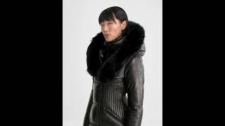 RUDSAK Shiny SHAUNA X LEATHER DOWN PUFFER Jacket WITH REMOVABLE FUR Glossy Black Women [upl. by Cotterell37]