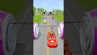 Funny Cars amp Sprunki VS GIANT Chain and Two Bollard Barbie  BeamNGdrive [upl. by Brest]