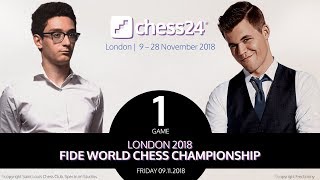 Game 1  2018 FIDE World Chess Championship  CaruanaCarlsen [upl. by Retsam455]