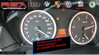 RSA Motorsports E61 530d  Hybrid Turbo Stage 3  50260 kmh Acceleration Test  Top Speed Run [upl. by Obala]