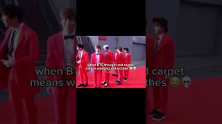 The Way BTS Thought Red Carpet Means Wearing RED SUITS bts btsmemes [upl. by Mikihisa931]