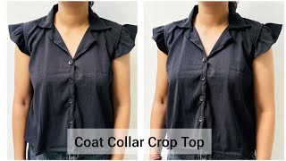 Coat Collar Crop Top Cutting And Stitching  Step By Step Easy Tutorial Video [upl. by Naeruat]