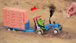 Diy mini tractor heavy trolley full bricks loaded stuck in mud science project sanocreator [upl. by Aileahcim783]