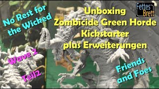 Unboxing  Zombicide Green Horde  Kickstarter  Wave 2  Teil 2  Close Ups Miniatures Cards [upl. by Amerak]