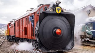 First Steam Test Snow Blower Dampfschneeschleuder SBB Xrot 100 erstmals unter Dampf nach 40 Jahren [upl. by Natsirk203]