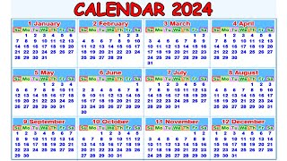 Calendar 2024 with Holidays  Kalendar 2024  Hindu festival with holidays 2024  Calendar 2024 [upl. by Ocirled]