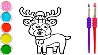 Reindeer DrawingPainting and Coloring for Kids and Toddlers Watercolor Technique [upl. by Nnylyt]