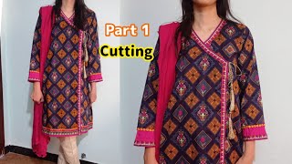 How to cut Angrakha kurti  Angrakha cutting  Tabeen stitching [upl. by Retrop]