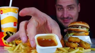 ASMR McDonalds Big Mac Double Cheeseburger McNuggets McWINGS fries and delicious cool pie [upl. by Elamrej]