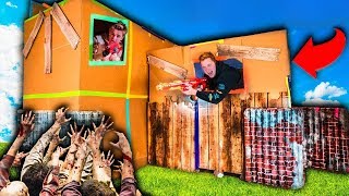 TWO STORY BOX FORT ZOMBIES BASE Building Crafting amp Nerf 24 Hour Challenge [upl. by Carolle161]