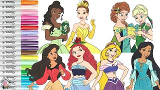 Disney Princess Coloring Book Compilation Color Swap Moana Ariel Jasmine Tiana Belle Anna Elsa [upl. by Stephine12]