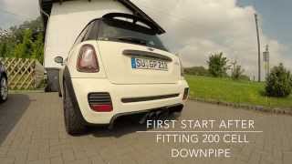 Mini R56 JCW  First Start after fitting 200 cell Downpipe [upl. by Ayikahs]