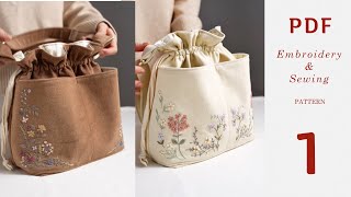 Velvet Umi Bag tutorial  Part 1  embroidery [upl. by Melda]