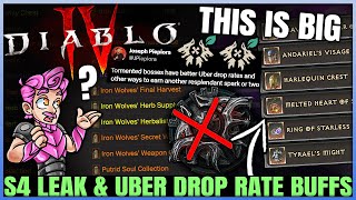 Diablo 4  WARNING BIG Season 4 Leak Uber Unique Drop Rate New Factions PTR Over Nerfs amp More [upl. by Ekalb]